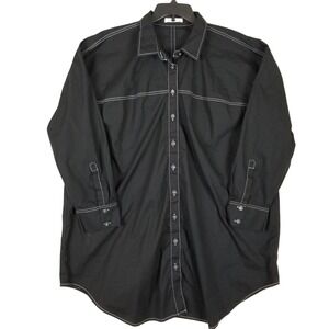 Zapelle Womens 3X 24W Black Contrast Stitch Longline Button Down Shirt Tunic Top